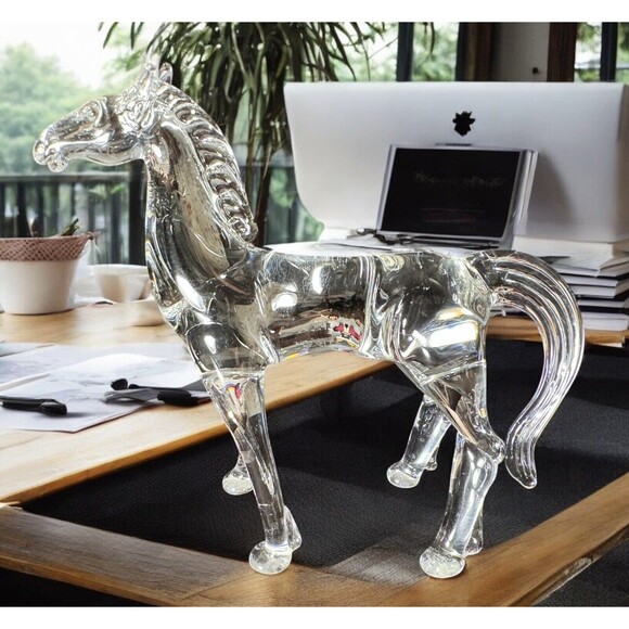VTG David C Beaubien Clear Art Glass HORSE 1997 desk table decor country - Picture 1 of 10